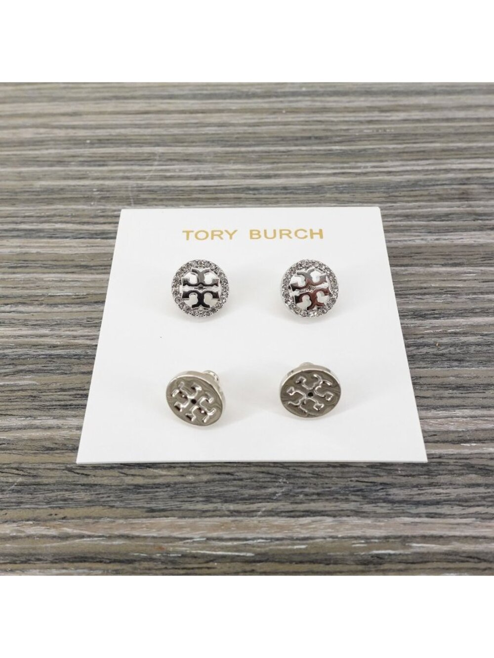 Tory Burch Miller Pavé Stud Earrings Silver/Crystal OS - Picture 7 of 8